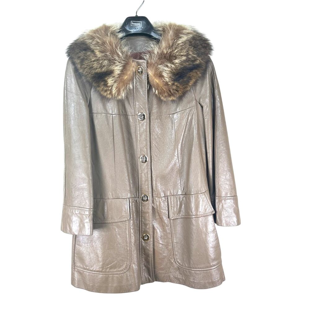 Boho Retro Mod Leather Coat with Fur Collar Vintage 60s Chic